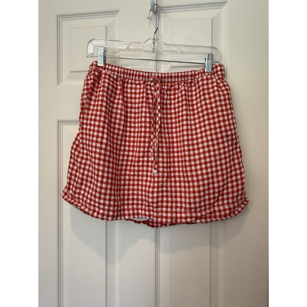 C&C California Gingham Pull On Skort Shorts Womens L Red White Check Pockets